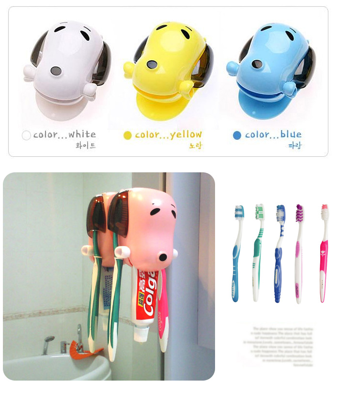 普润 吸盘式创意卡通狗狗儿童牙刷架牙膏收纳架 颜色随机