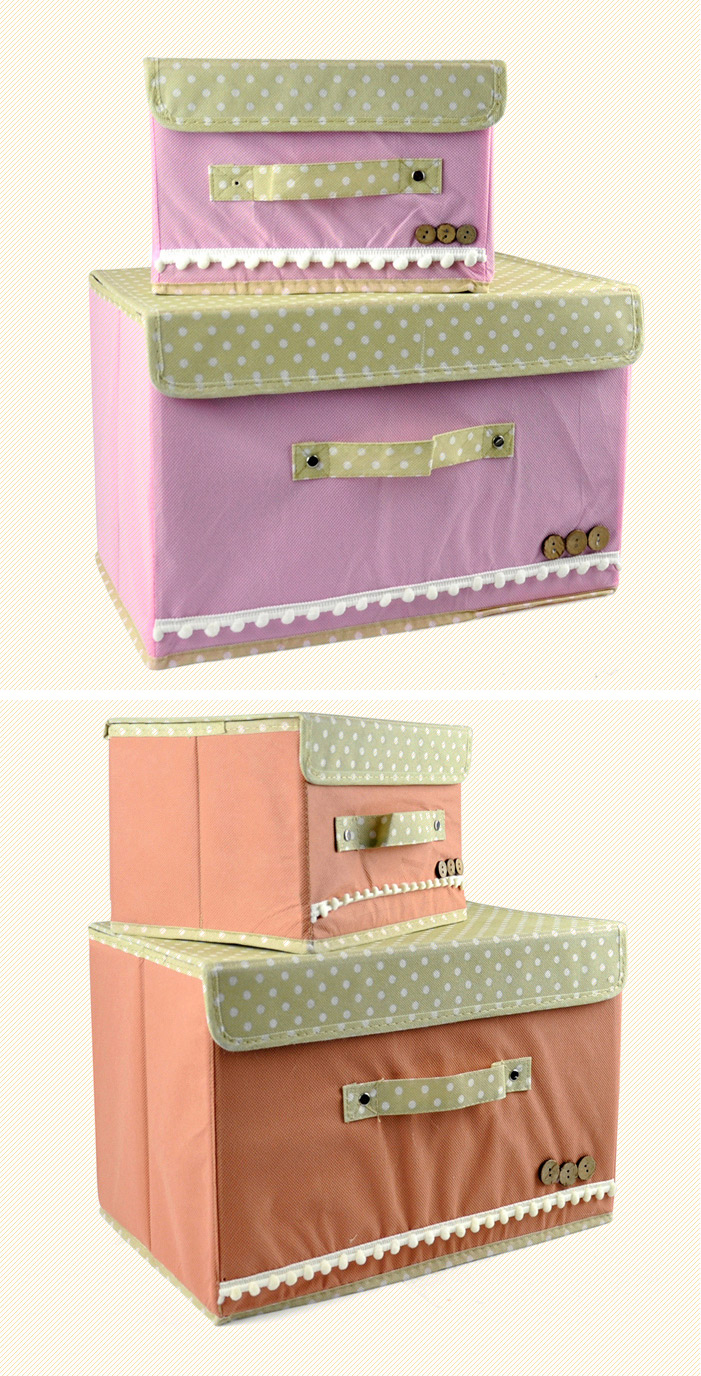 优芬彩色大小两件套扣扣收纳箱日式收纳盒无纺布储物箱蓝色 。