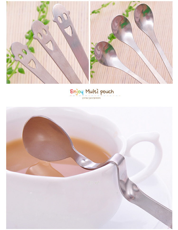 普润 咖啡勺搅拌勺 不锈钢笑脸扭曲勺 个性创意勺子 。