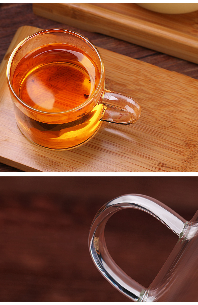普润 耐热玻璃直管把杯茶杯小品杯带把手小茶碗品茗杯小杯子100ml 。