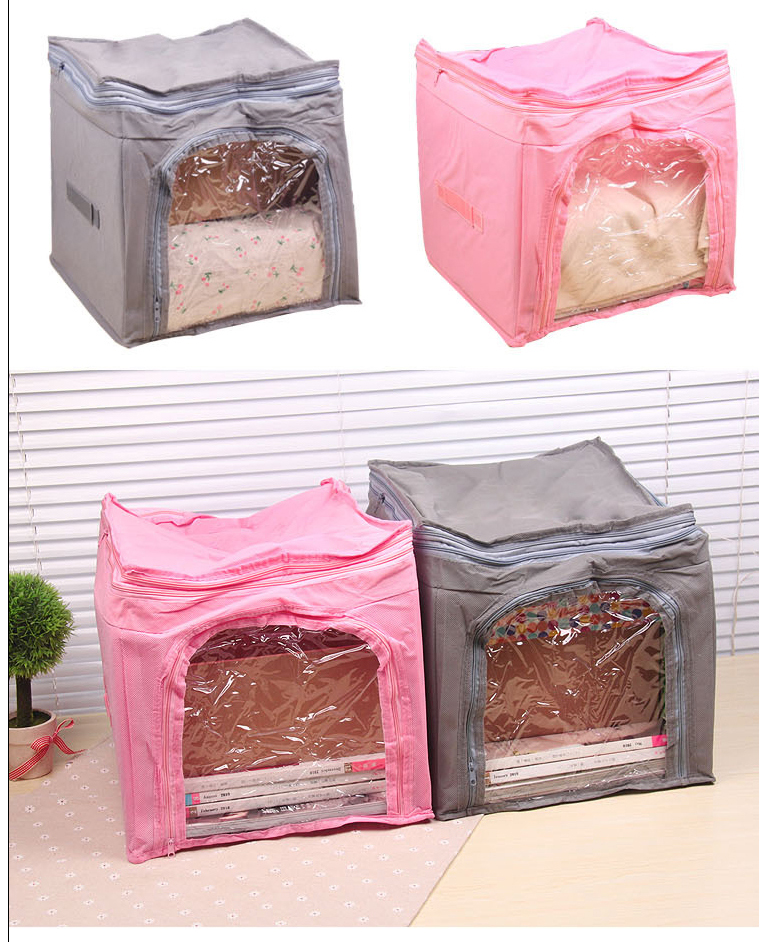增高增量竹炭可视衣物收纳箱 整理袋 29L（粉色）。
