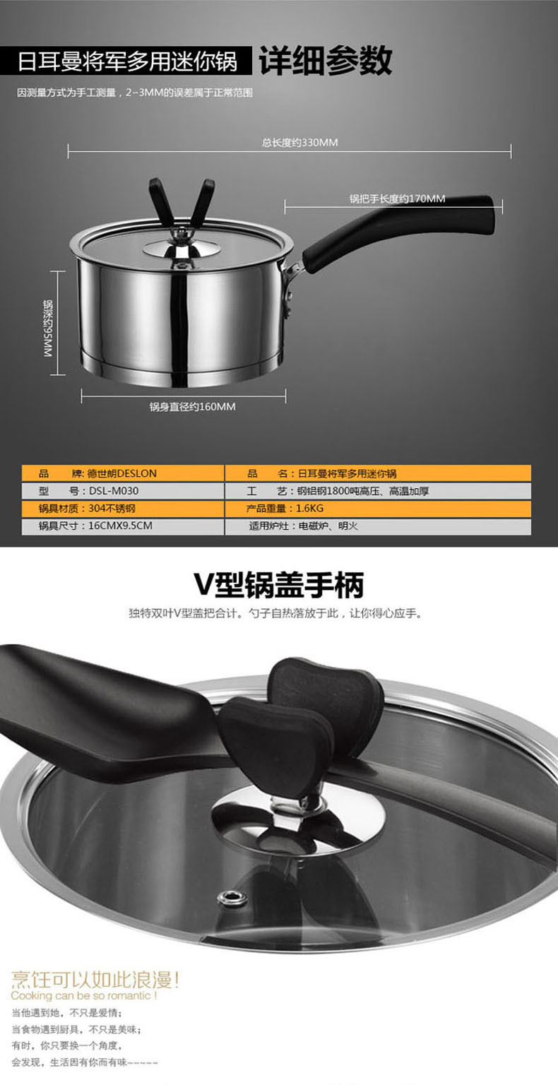 徳世朗优质不锈钢多用迷你锅复底奶锅泡面锅 DSL-M030