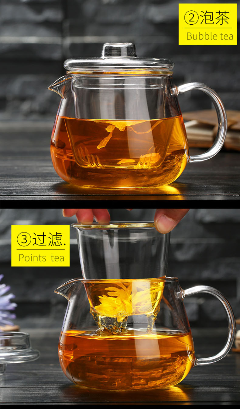 企鹅煮茶壶耐热玻璃茶具加厚过滤花茶壶可加热养生泡茶壶500ML花茶杯+六个小把杯