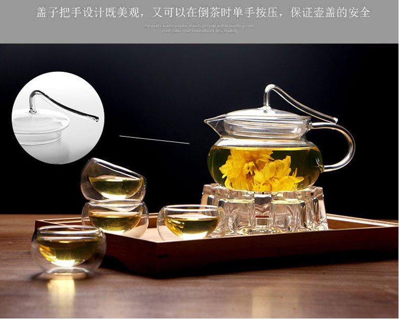 红兔子耐热玻璃花茶壶飘带壶三件式过滤内胆泡茶壶玻璃压把茶壶咖啡壶