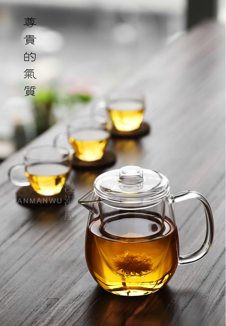 500ML企鹅壶+4个品茗杯玻璃茶壶家用全玻璃泡茶壶茶具冲茶器大号企鹅壶