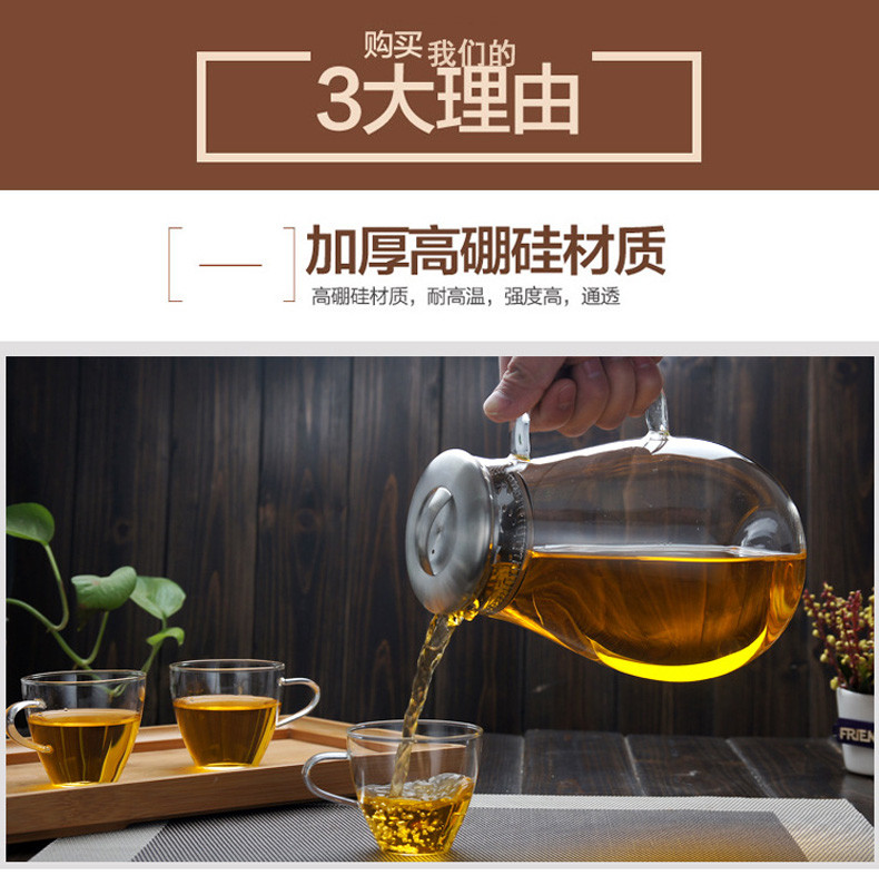 红兔子1900ml耐热玻璃开水壶家用凉水壶不锈钢盖花茶壶耐热防爆高硼硅玻璃果汁壶冷水壶带不锈钢过滤盖