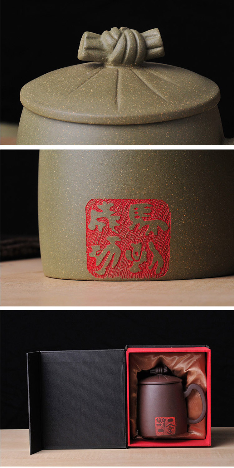 陶瓷故事 宜兴正宗原矿紫砂茶杯 高级匠师纯手工制作 绿泥（马到成功）礼盒装