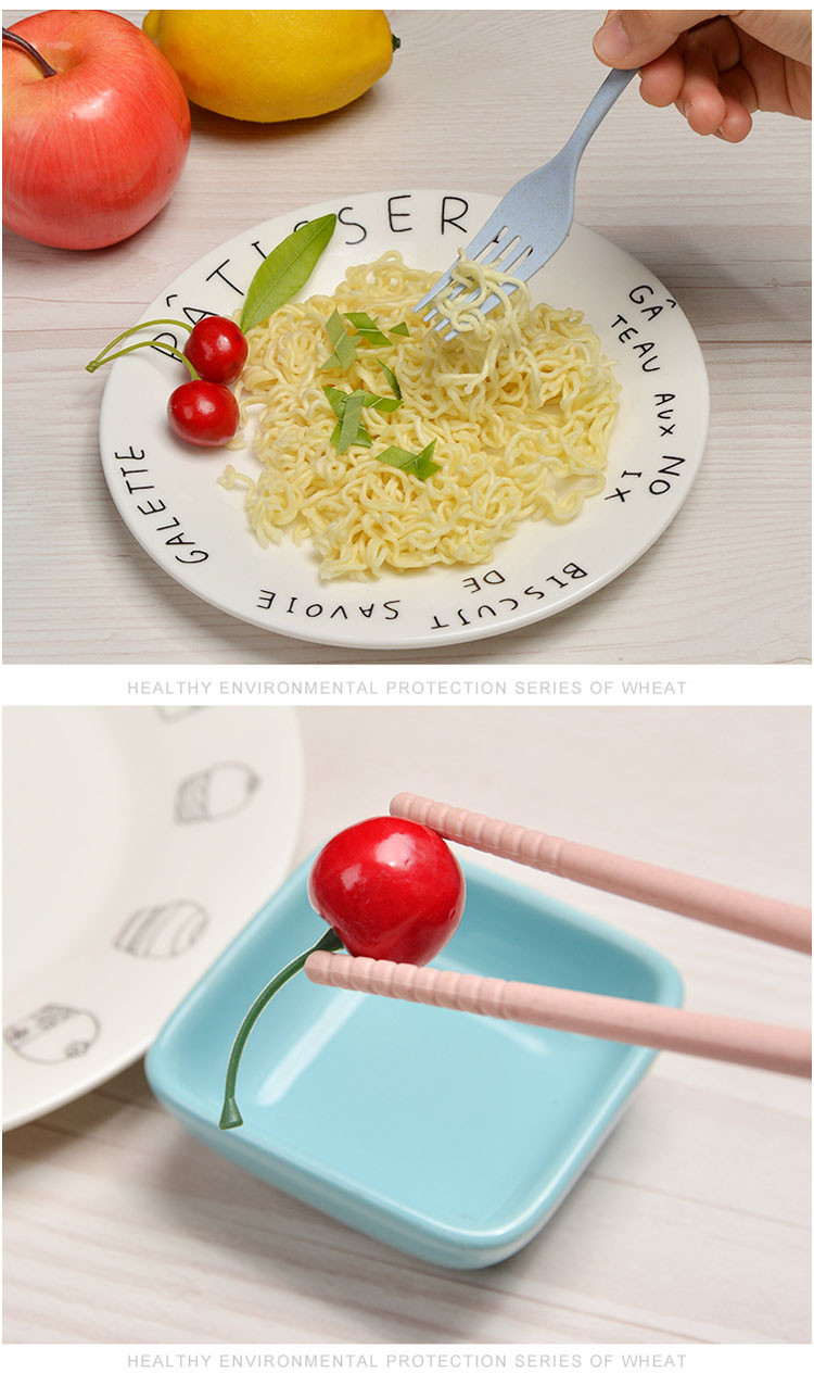 小麦秸秆餐具三件套 便携餐具盒勺子叉子筷子