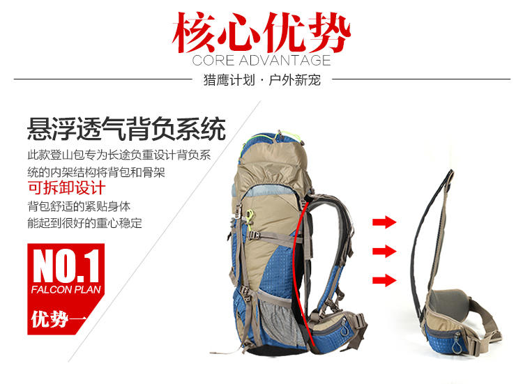 FALCON PLAN猎鹰计划 户外旅行包徒步登山包防水抗撕裂大容量双肩背包50L 带背负系统