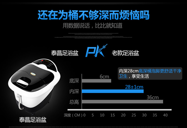 泰昌TC-2058足浴盆磁动力全自动按摩自动加热洗脚盆 深桶 电动滚轮 泡脚桶 足浴器