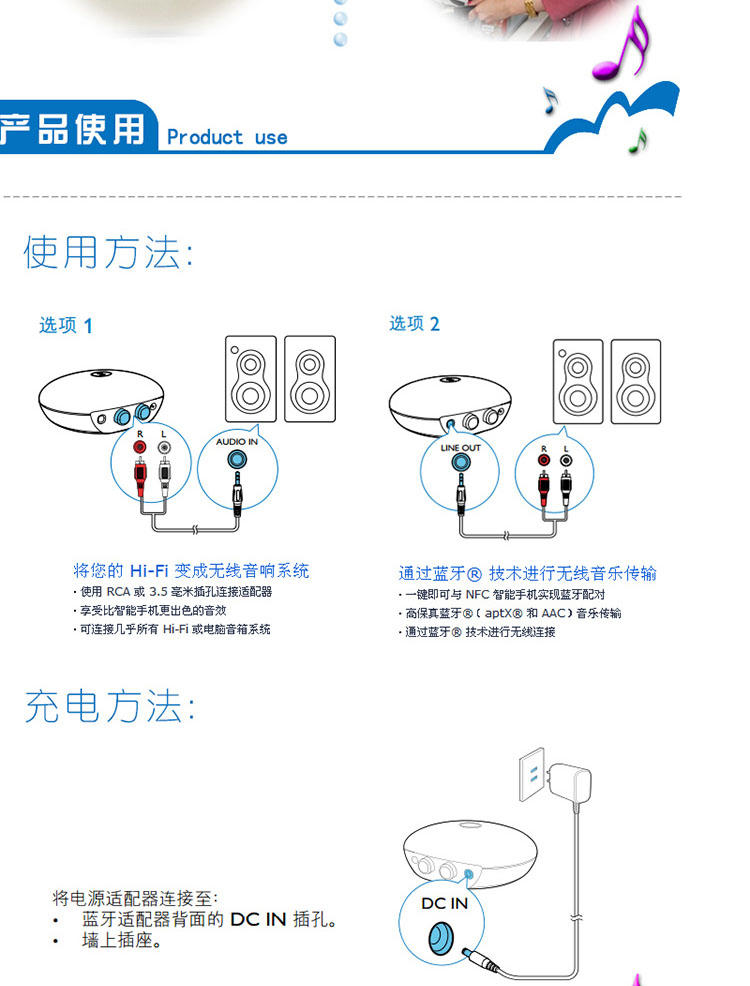 飞利浦AEA2500 蓝牙适配器 蓝牙接收器 无线传输 AEA2000升级版