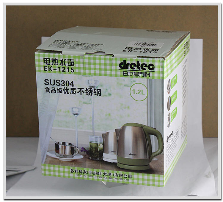 日本多利科dretec不锈钢1.2L电热水壶1500W电水煲 防干烧自动断电