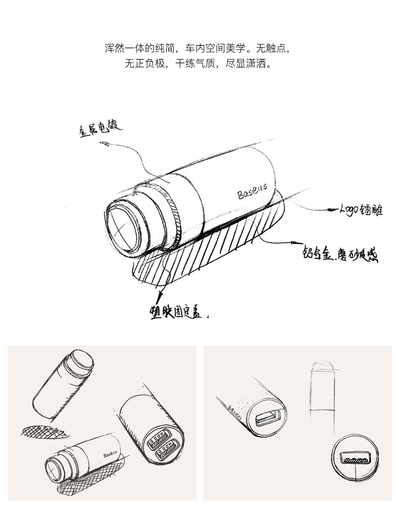 倍思车载手机充电器QC3.0快充车充汽车点烟器USB车载充电头一拖二