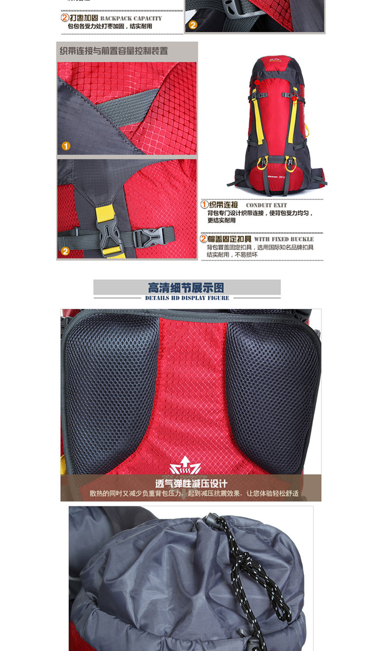 探路先锋 专业登山包双肩旅行背包户外防水背包75L GJ-0626