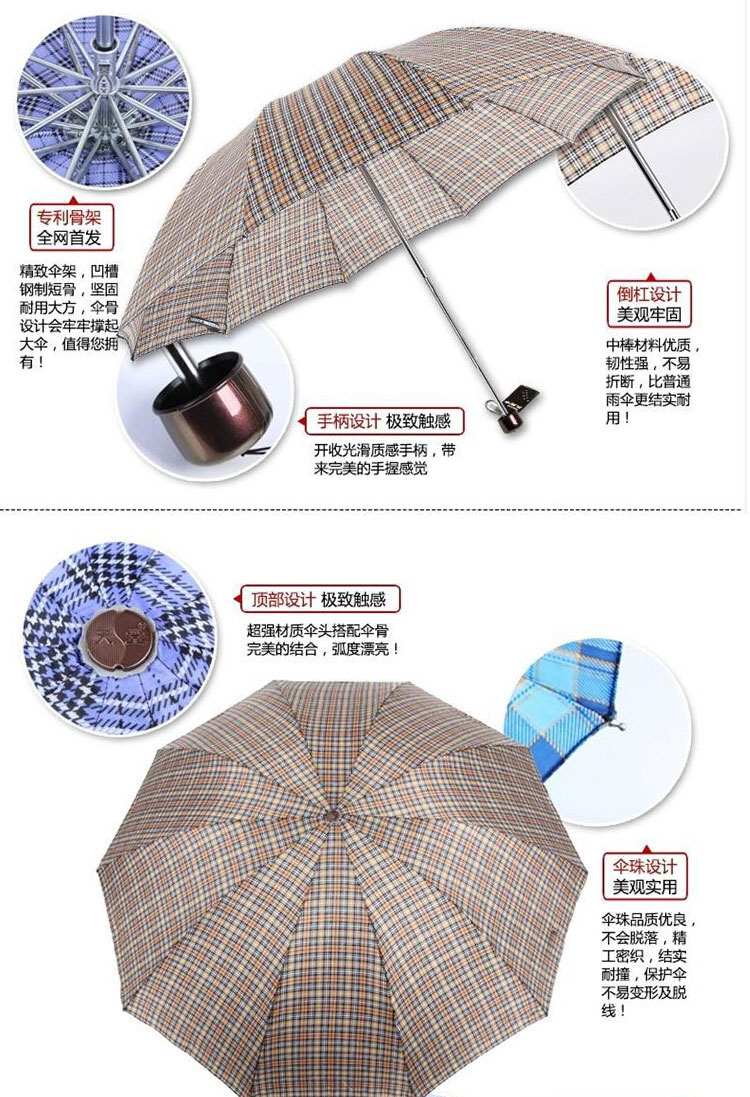 天堂伞 十片格加固超大一甩干 晴雨商务伞双人个性伞 300T