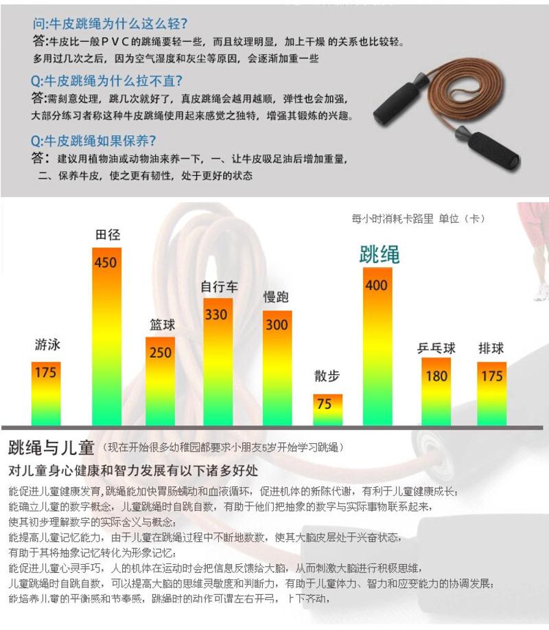 牛皮跳绳 中考跳绳 专业急速轴承防绕 减肥 配收纳袋 sesit