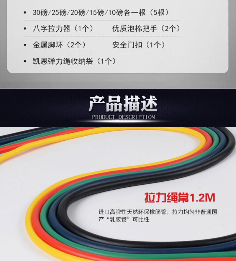 凯恩 健身拉力器材多功能家用力量训练套装 综合12件套100磅 KE-331