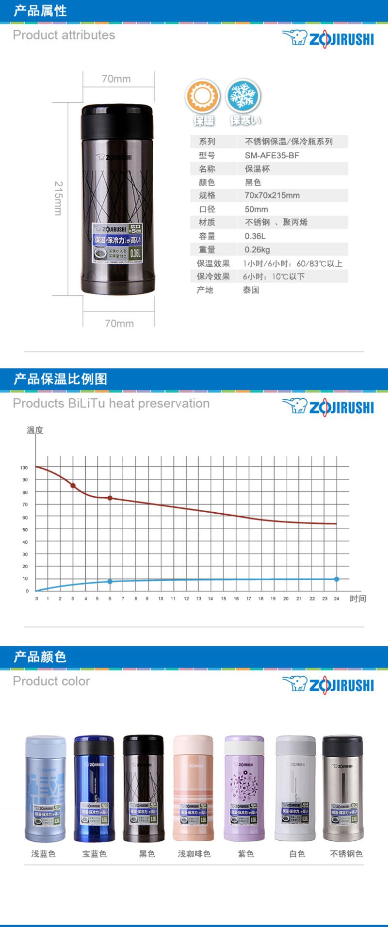 象印 360ml真空保温杯SM-AFE35-BF黑色