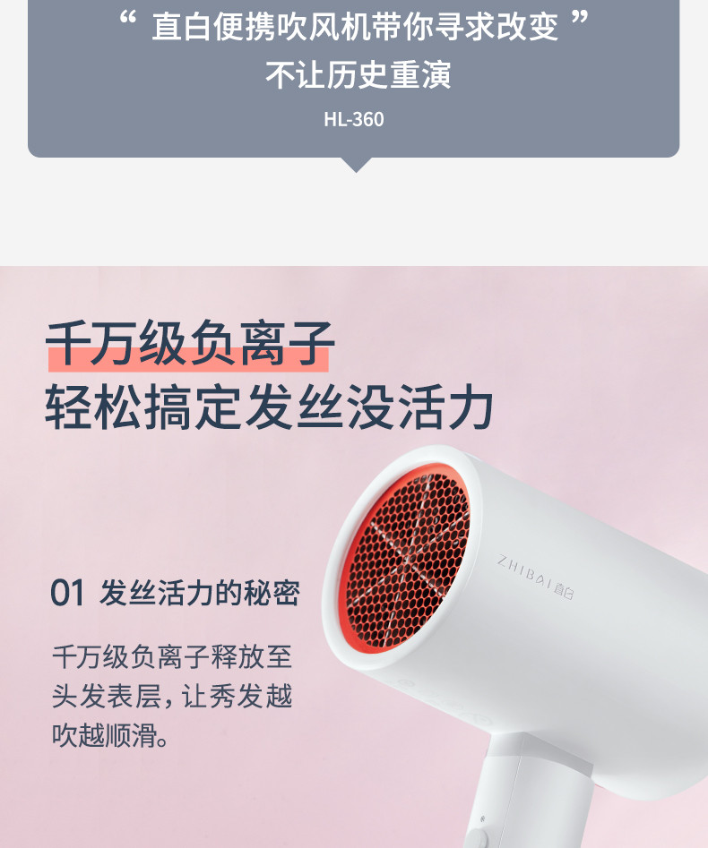 直白  负离子便携吹风机 HL360