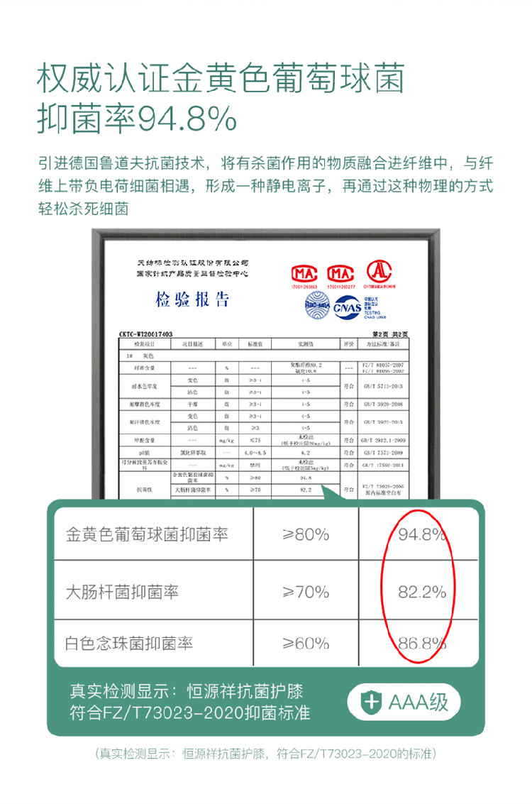 恒源祥AEK20006MB抗菌护膝短款 一对装