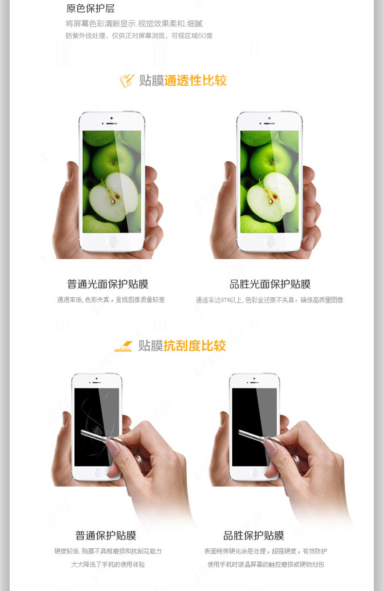 Pisen/品胜 苹果iphone5/iphone5S/5C 贴膜 土豪金高清高透膜前后双面