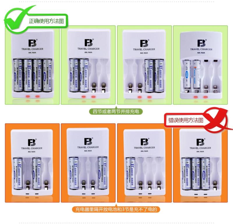 FB 沣标 FB12四通道标准充电器+5号充电电池（AA#）2500毫安4节