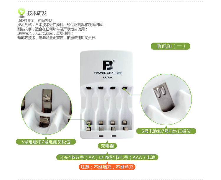 FB 沣标 FB12四通道标准充电器+5号充电电池（AA#）2500毫安4节