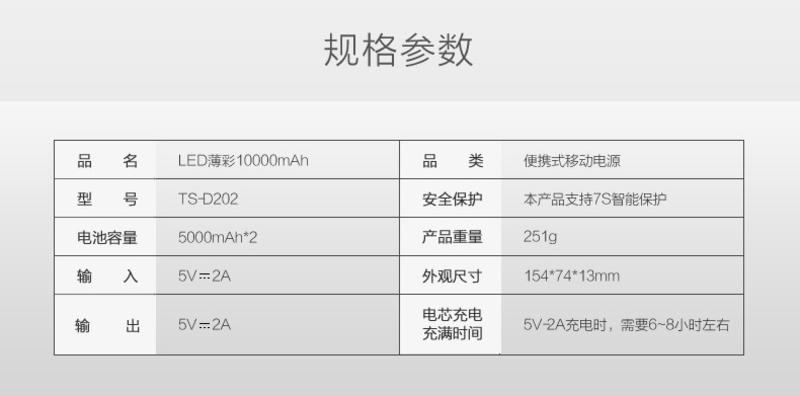 品胜充电宝 LED薄彩 10000毫安 聚合物电芯 手机平板通用型移动电源