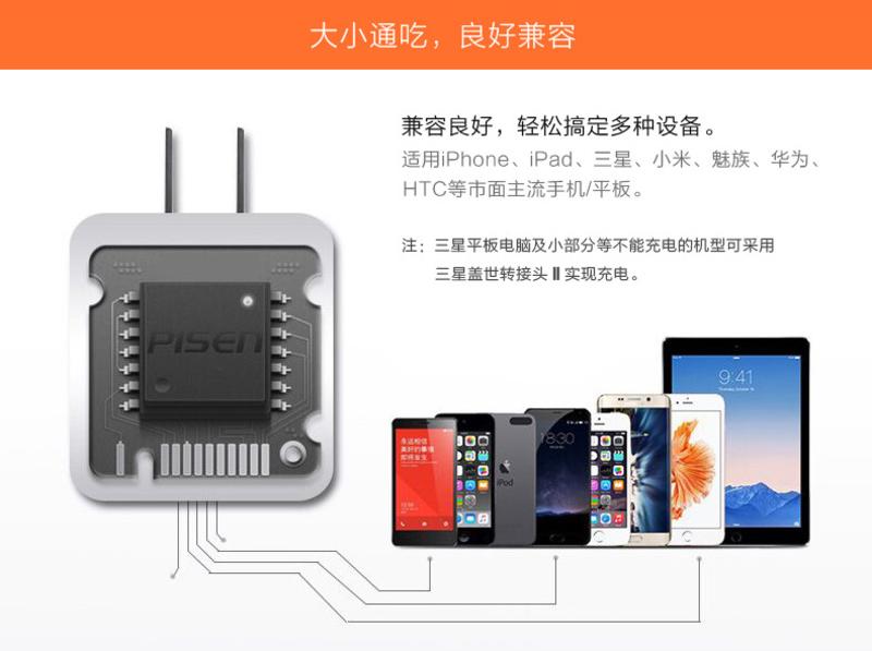 品胜 苹果iphone7/6/6plus/Ipad mini 1.5米数据线+双USB充电器套装