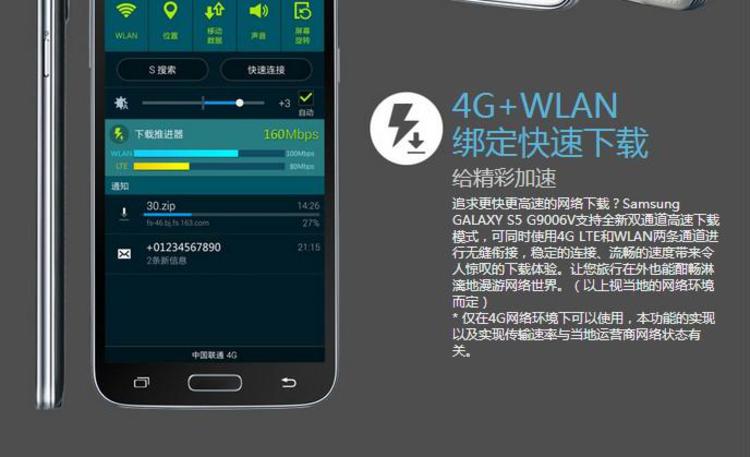 三星（SAMSUNG)S5 G9006V 四核5.1英寸屏 联通版 智能手机(金色 )