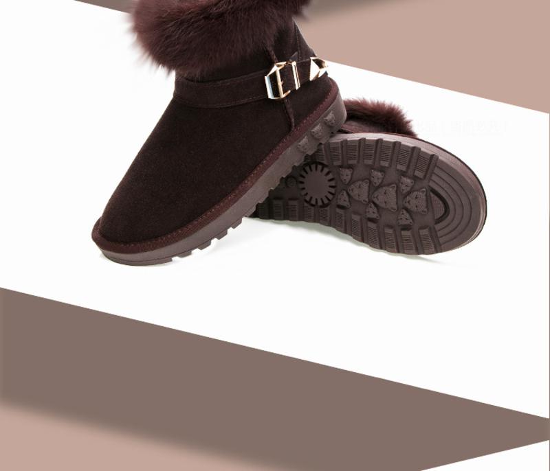 2015冬季韩版兔毛女雪地靴子棉靴女式加绒冬季加厚磨砂真皮低筒靴