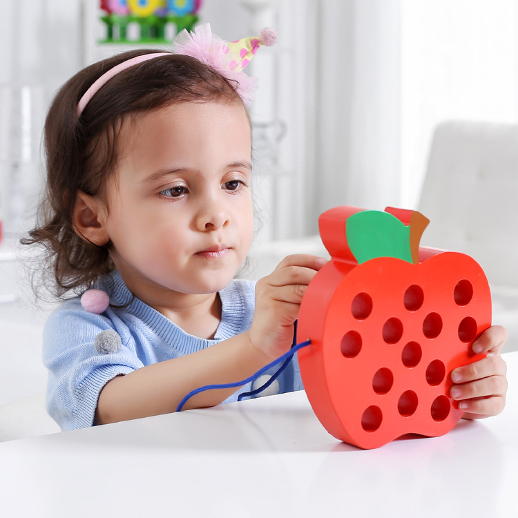 韩版虫吃苹果 穿线动手玩具婴1-2-3-4岁儿童早教益智木制玩具0.33 MGWJ
