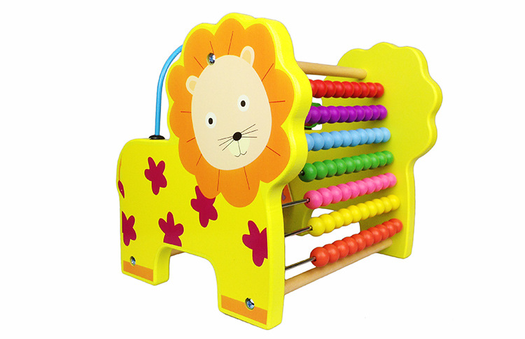 动物大象狮子多功能翻板绕珠计算架QZM09木制玩具MGWJ