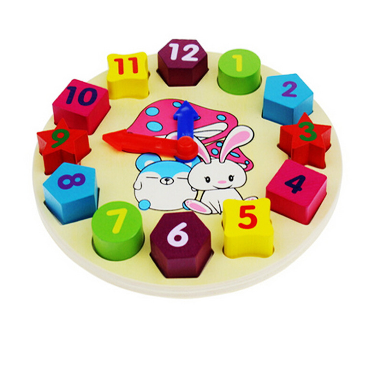 卡通兔子时钟RB23儿童数字形状时钟闹钟积木钟表玩具2-5岁MGWJ