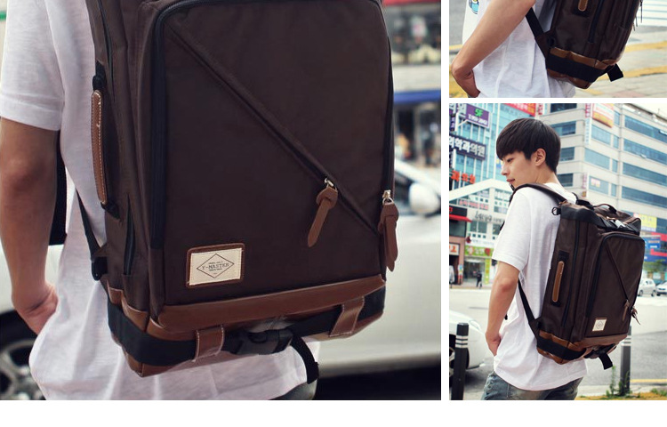 韩版男士背包 大容量拉链双肩背包 尼龙旅行包 纯色休闲书包MST