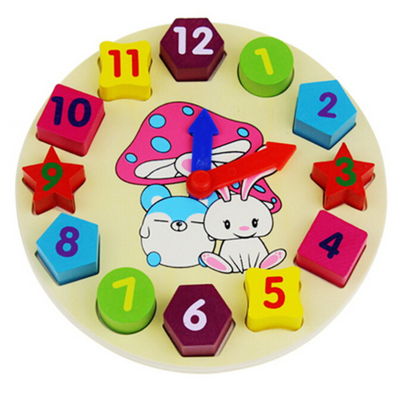 卡通兔子时钟RB23儿童数字形状时钟闹钟积木钟表玩具2-5岁MGWJ