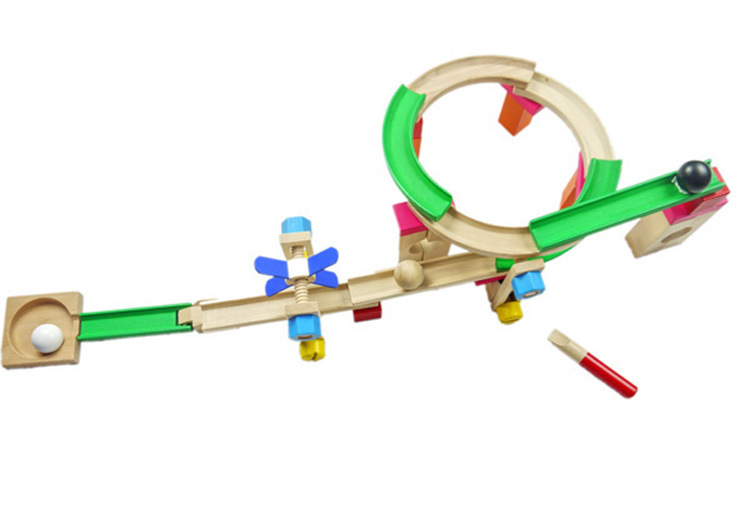 木制智力益智早教XY07过山车轨道积木滚珠轨道积木车MGWJ