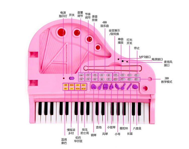 1403宝丽多功能儿童电子琴带麦克风男女孩早教音乐小钢琴益智TFWJ