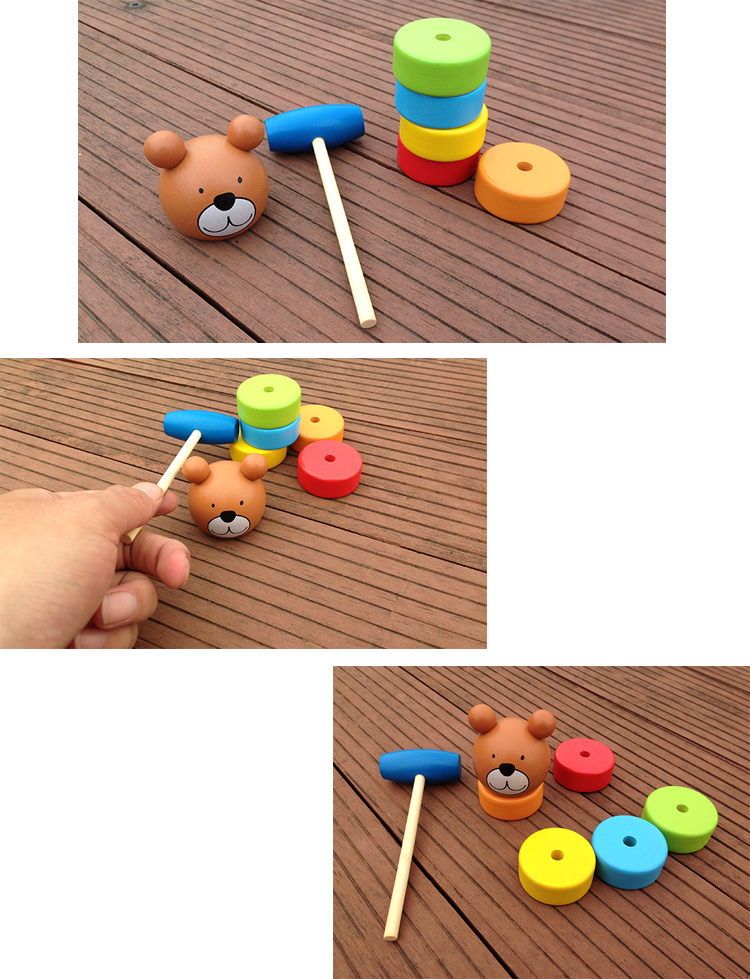 木制玩具小熊敲击塔彩虹塔二合一玩具MG119儿童堆塔早教玩具MGWJ