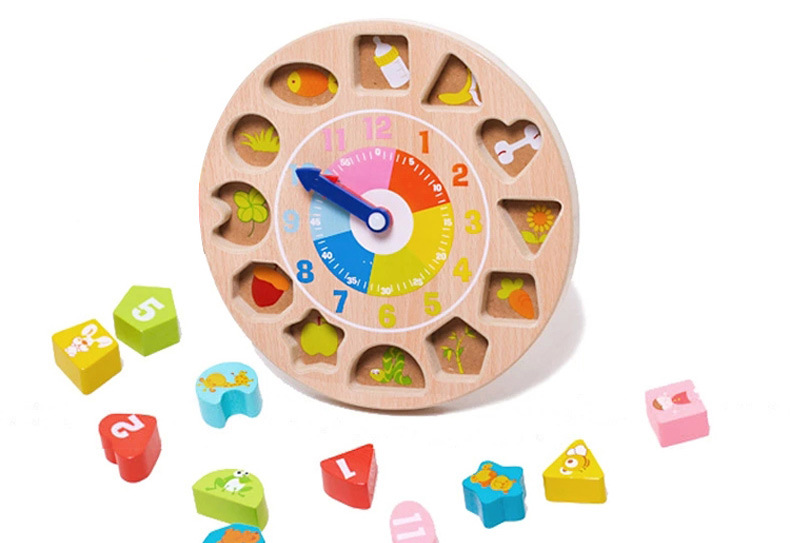 数字动物形状穿线积木时钟儿童早教玩具形状认知配对动物时钟MGWJ