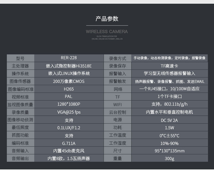 家用200万1080P智能网络摄像机手机远程监控报警器夜视高清版3.6MM【送16g内存卡】 REL