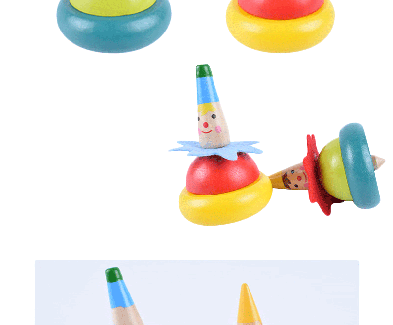 外贸小丑旋转陀螺LLW02可爱木制彩绘传统陀螺儿童怀旧玩具  MGWJ