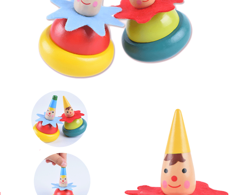 外贸小丑旋转陀螺LLW02可爱木制彩绘传统陀螺儿童怀旧玩具  MGWJ
