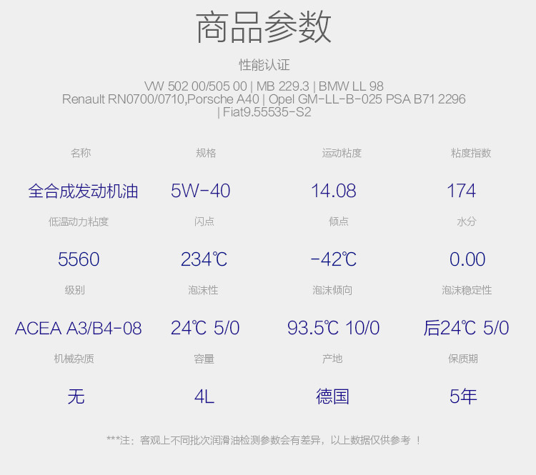 CARCHAD 全合成发动机油 5W-40 4L 强劲动力 德国进口 可跑1.2万公里