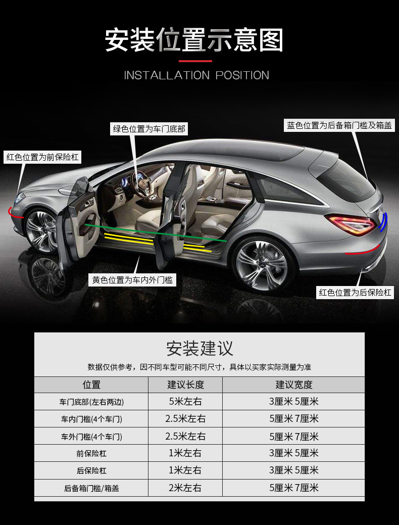 CARCHAD 汽车门槛条 碳纤纹防踩贴 通用改装踏板 防撞装饰条 5CM宽2M长