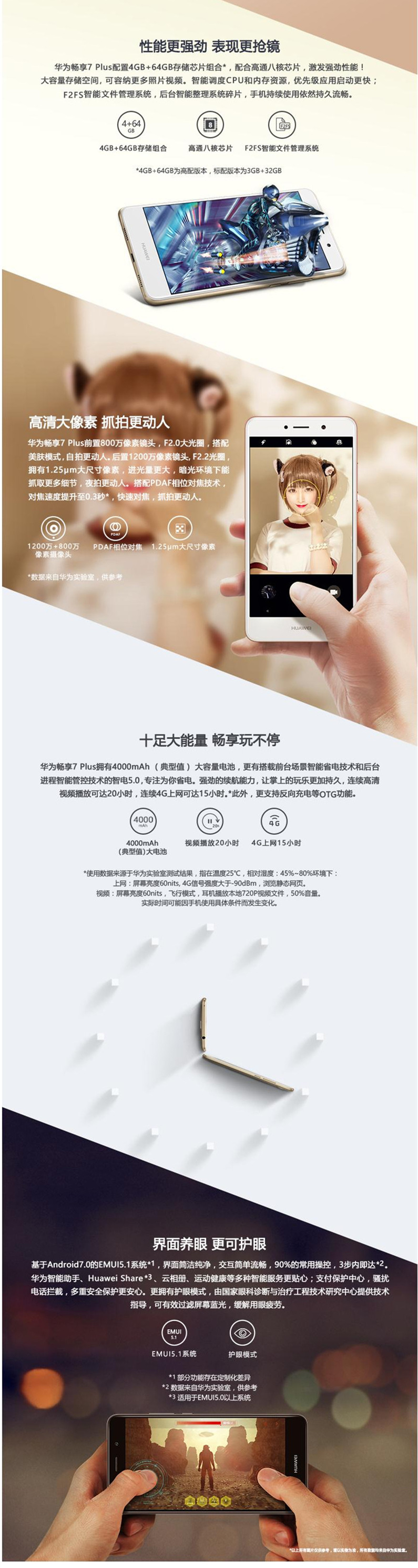 【赣州馆】Huawei/华为 畅享7 Plus 64G 高配 5.5英寸全网通智能大屏手机