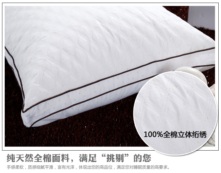 精新全棉立体绗绣枕芯精致双层包边枕芯防霉防螨真空压缩枕头
