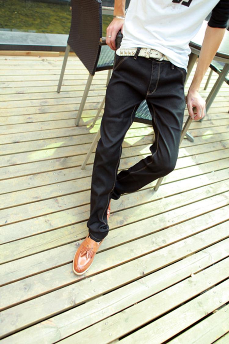 mssefn 2014新款 时尚百搭个性男士潮个加皮潮款男士性牛仔裤2098-B17