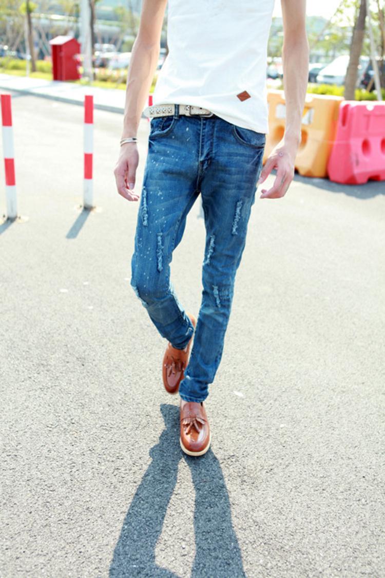 mssefn 2014新款 潮流时尚流行个性男士百搭漆点修身牛仔裤2098-B04