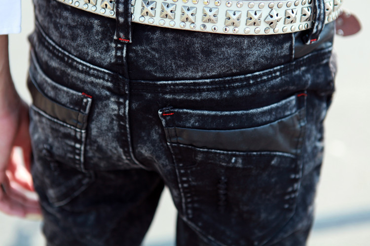 mssefn 2014新款 时尚百搭个性后口袋贴皮男士修身潮牛仔裤2098-B07